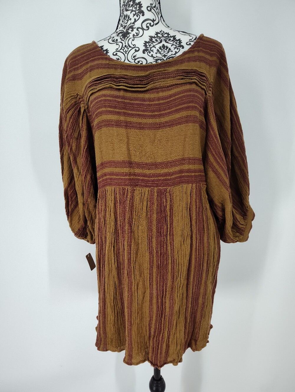 Free People Women's Striped Boho Mini Dress in Whiskey And Rust Size Small